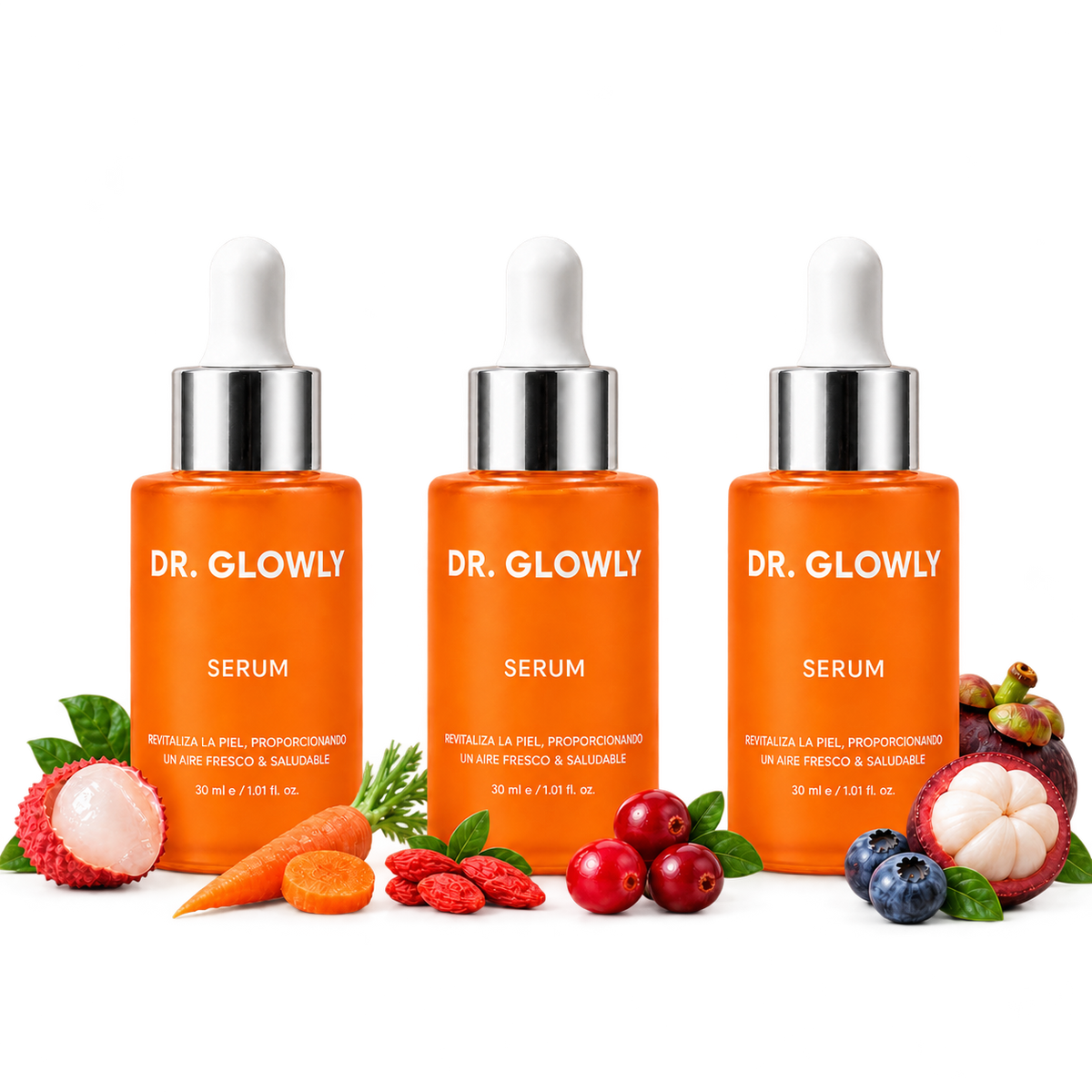 Kit 3 Sérums Faciales Zanahoria, Goji y Mangostino