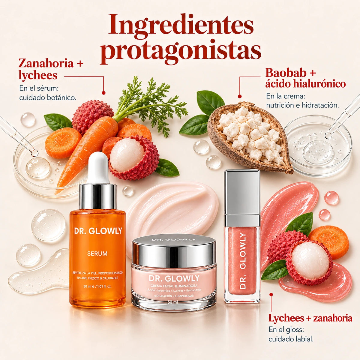 Kit hidratación Glow - Zanahoria & lychees — Ingredientes protagonistas