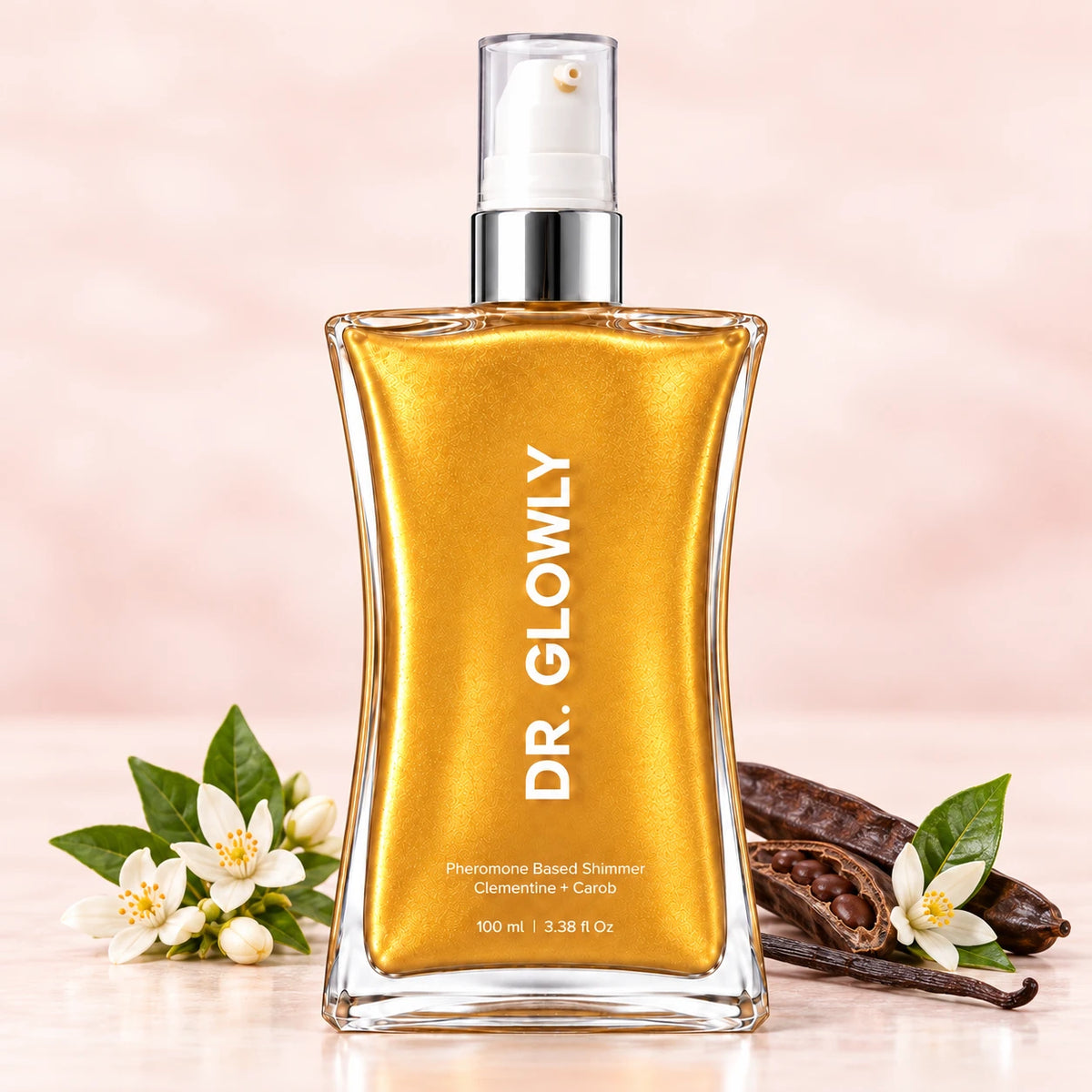 Shimmer Guava Rose Dr. Glowly con flores de jazmín, azahar, vainilla y algarrobo